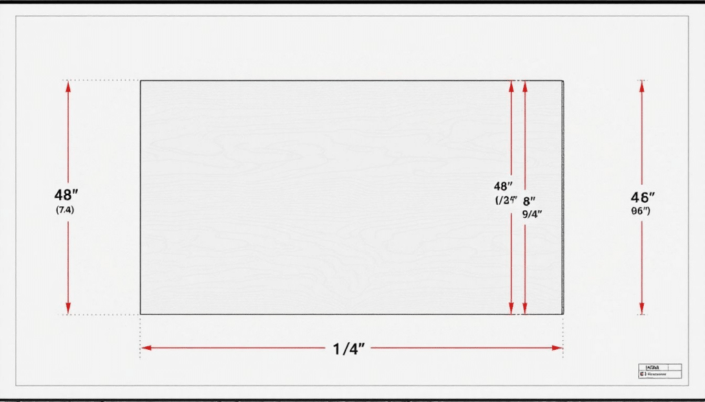 A standard sheet of plywood showing its dimensions.