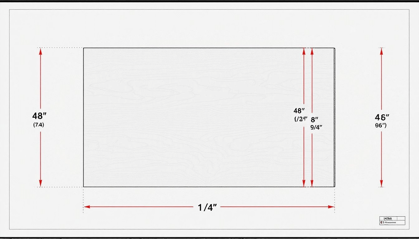 A standard sheet of plywood showing its dimensions.