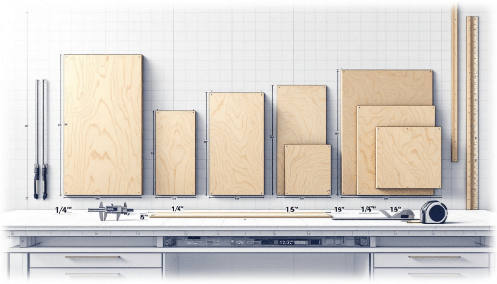 A selection of plywood sheets in different sizes for various projects.